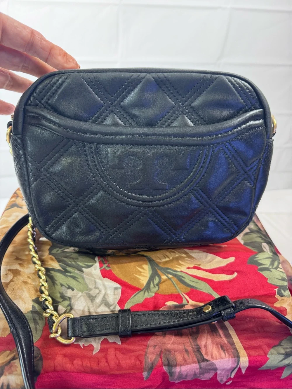 Tory Burch Black Quilted Leather Mini Crossbody Camera Bag
